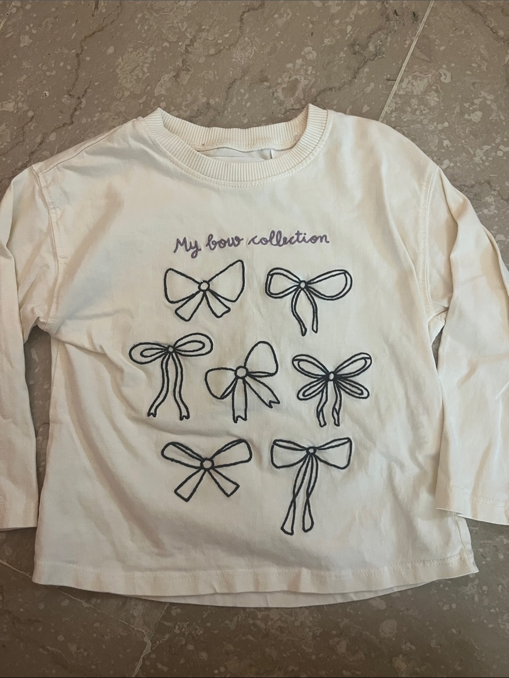 Zara White Long-Sleeve Tee with Bow Collection Graphic